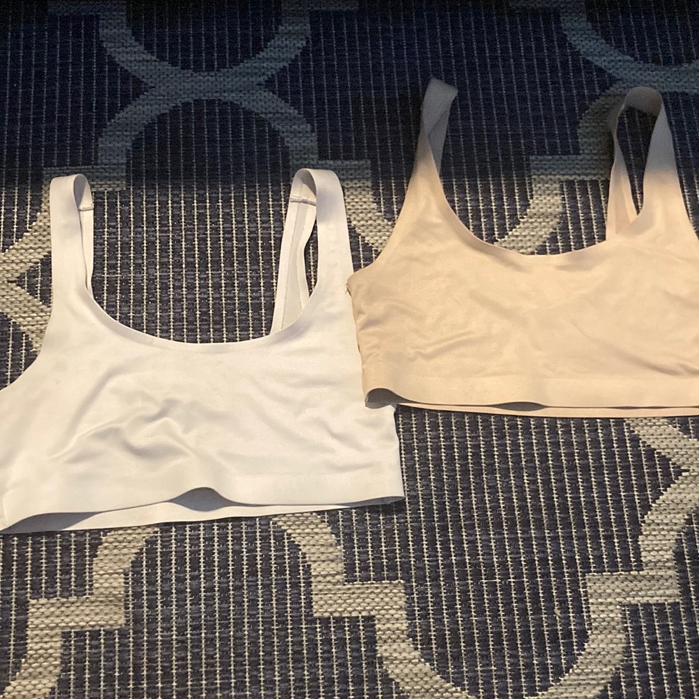 Nude and white, size 38, comfortable unpadded bras